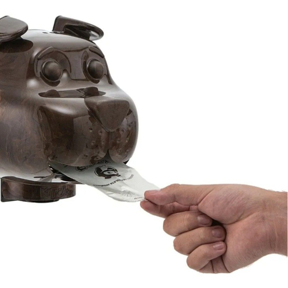 KITCAO - CACHORRO DISPENSER DE SAQUINHO MARROM RAJADO 