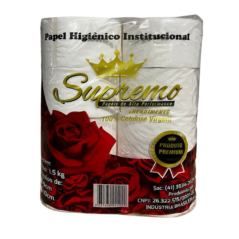 PAPEL HIG. ROLAO 9CM 1.5KG F DUPLA COM 8 ROLOS 100% CV - SUPREMO