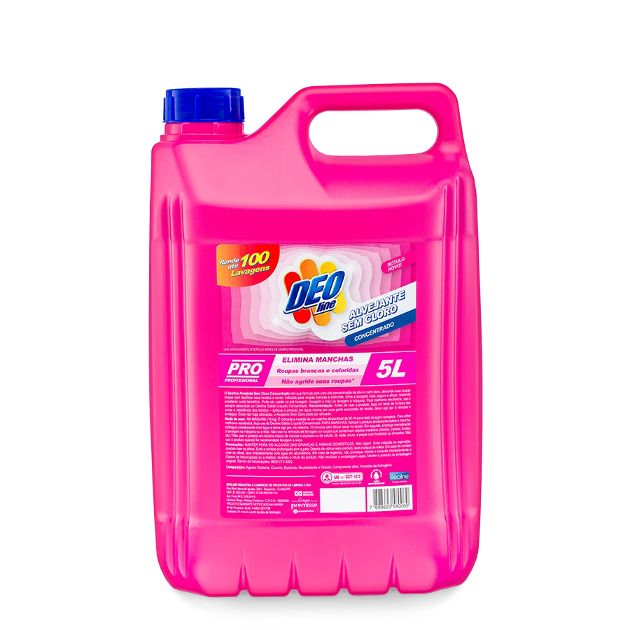 ALVEJANTE SEM CLORO 5L DILUI 50ML PARA 10KG DE ROUPAS - DEOLINE