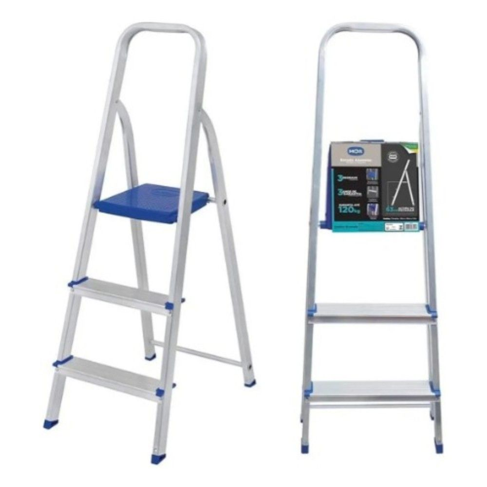 ESCADA  3 DEGRAUS EM ALUMINIO SUPORTA ATE 120KG  - MOR