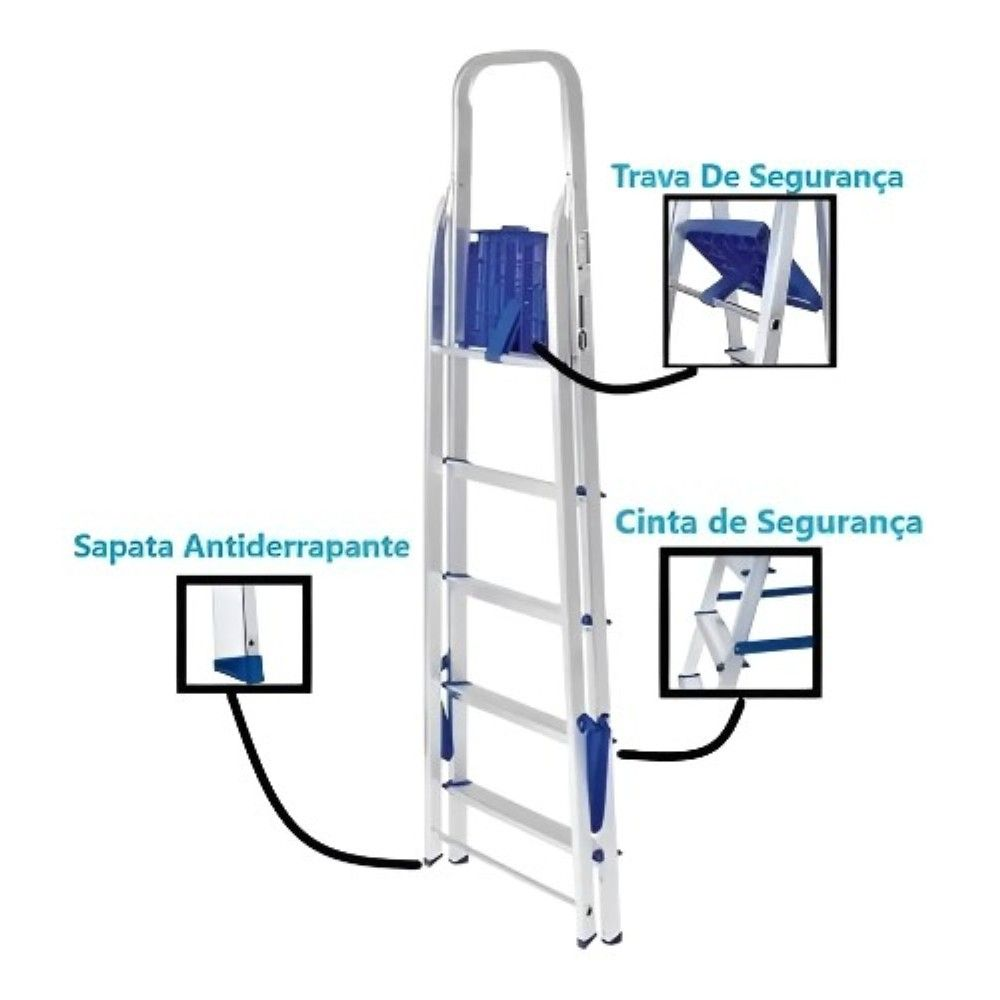ESCADA  4 DEGRAUS EM ALUMINIO SUPORTA ATE 120KG  - MOR