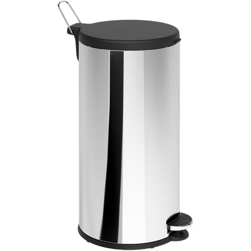 LIXEIRA 20L INOX REDONDA COM PEDAL E TAMPA PRETA - BRINOX