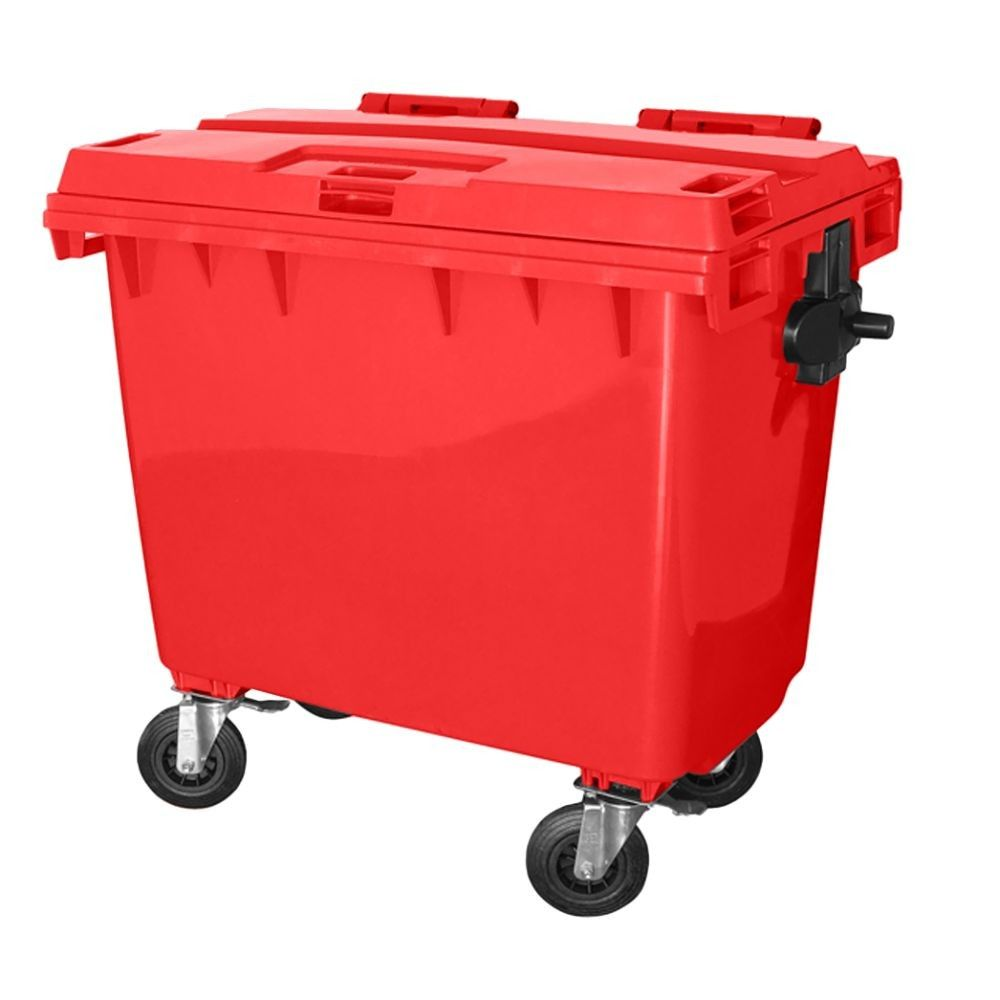 CONTENTOR 1000L VERMELHO A129L138P104CM COM 4 RODAS E SEM PEDAL - JSN