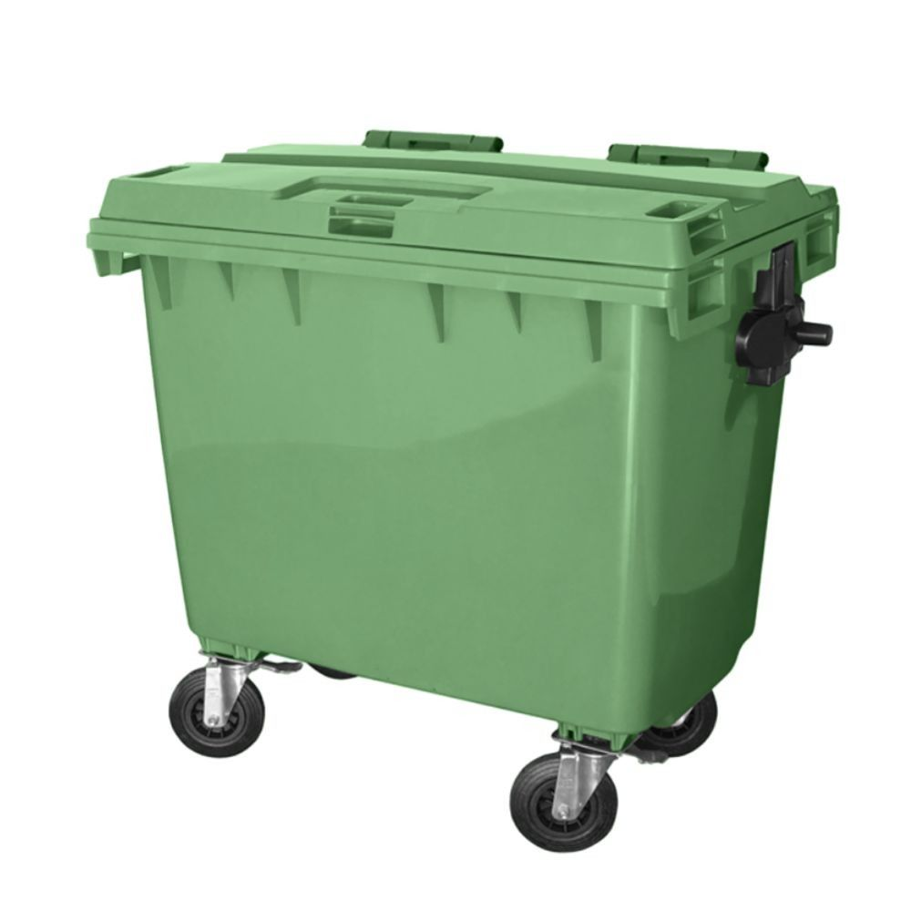 CONTENTOR 1000L VERDE A129L138P104CM COM 4 RODAS E SEM PEDAL - JSN