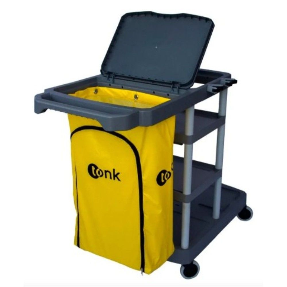 CARRO FUNCIONAL TITAN CINZA COM BOLSA E TAMPA AMARELA - TONK