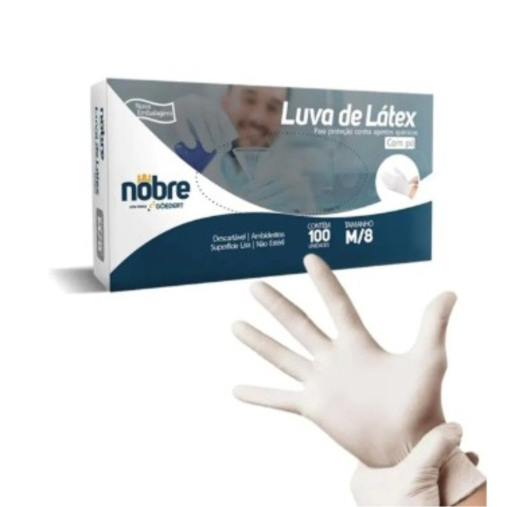 LUVA M 8 LATEX MEDICA COM PO CONTRA AGENTES QUIMICOS  CX 100UND  C.A. 40.956 - NOBRE