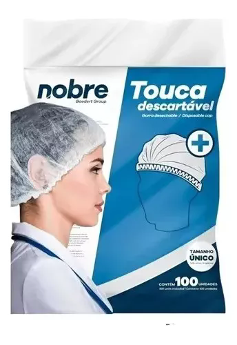 TOUCA DESCARTAVEL BRANCA TNT PACOTE COM 100 UND - NOBRE