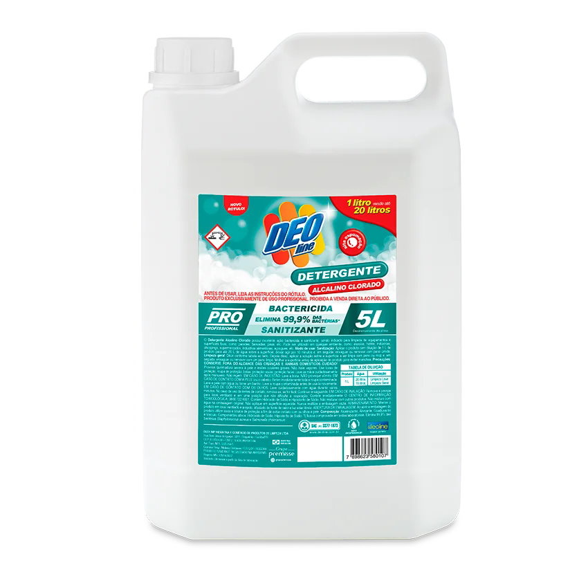 DETERGENTE ALCALINO CLORADO 5L DILUI 1L EM 20L CONCENTRADO - DEOLINE