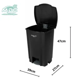 LIXEIRA 35L PRETA COM PEDAL A43L42C40CM CESTO COLETOR - PERFECT