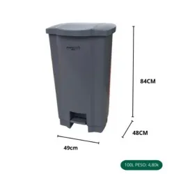 LIXEIRA 100L CINZA COM PEDAL A82L52P41CM CESTO COLETOR - PERFECT