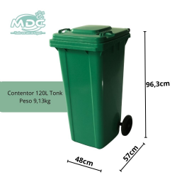CONTENTOR 120L CINZA  C/ RODAS S/ PEDAL  - TONK